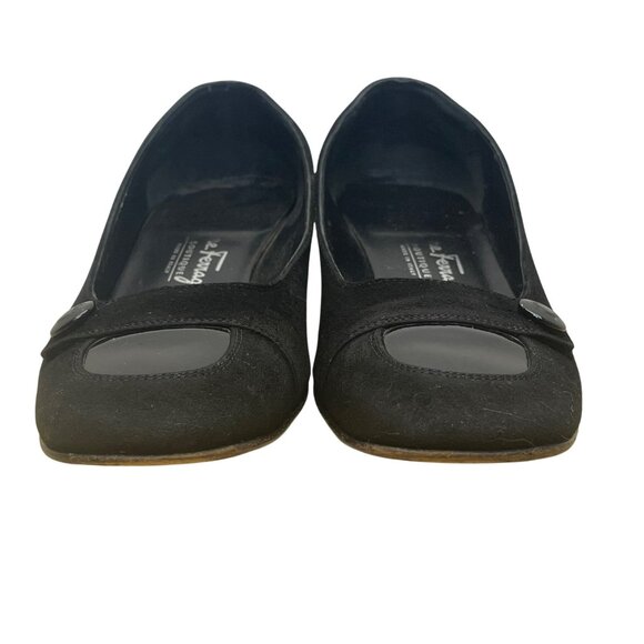 Salvatore Ferragamo Women’s Black Suede & Square-Toe Low-Heel Pumps Size 4.5B - Picture 2 of 7